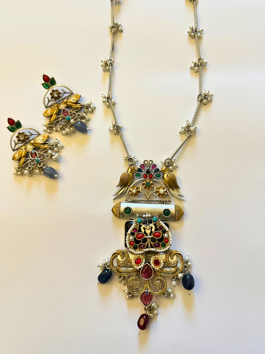 Aarika Longchain Necklace set with Bell Accents and Earrings