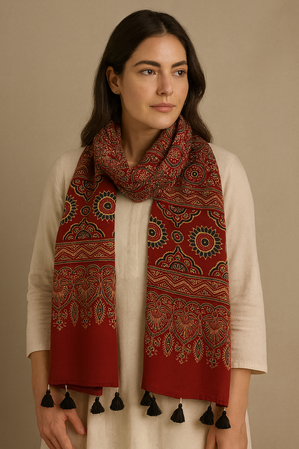 Ajrakh Modal Silk Stole/ Scarf