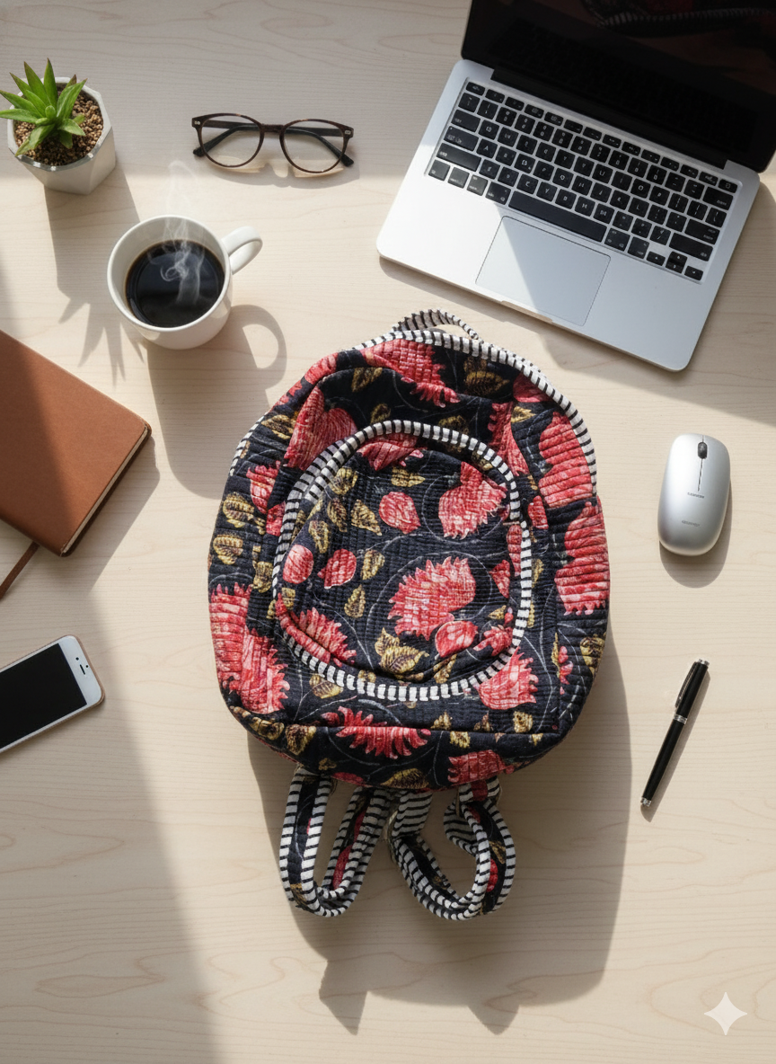 Midnight Bloom Mini Quilted Backpack