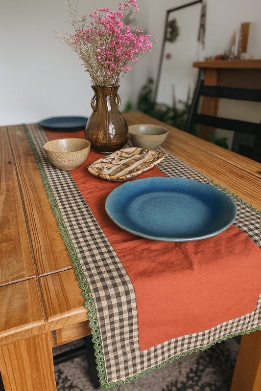 Clay & Checks Handmade Table Runner