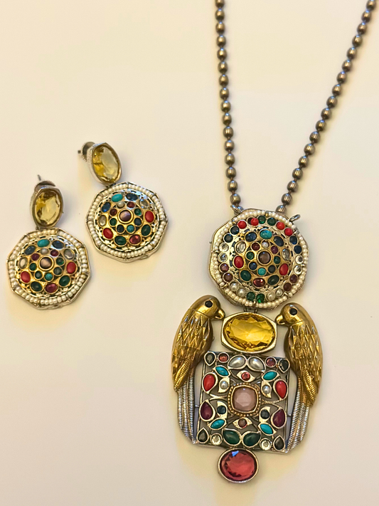 Avian Statement Necklace Set with Earrings