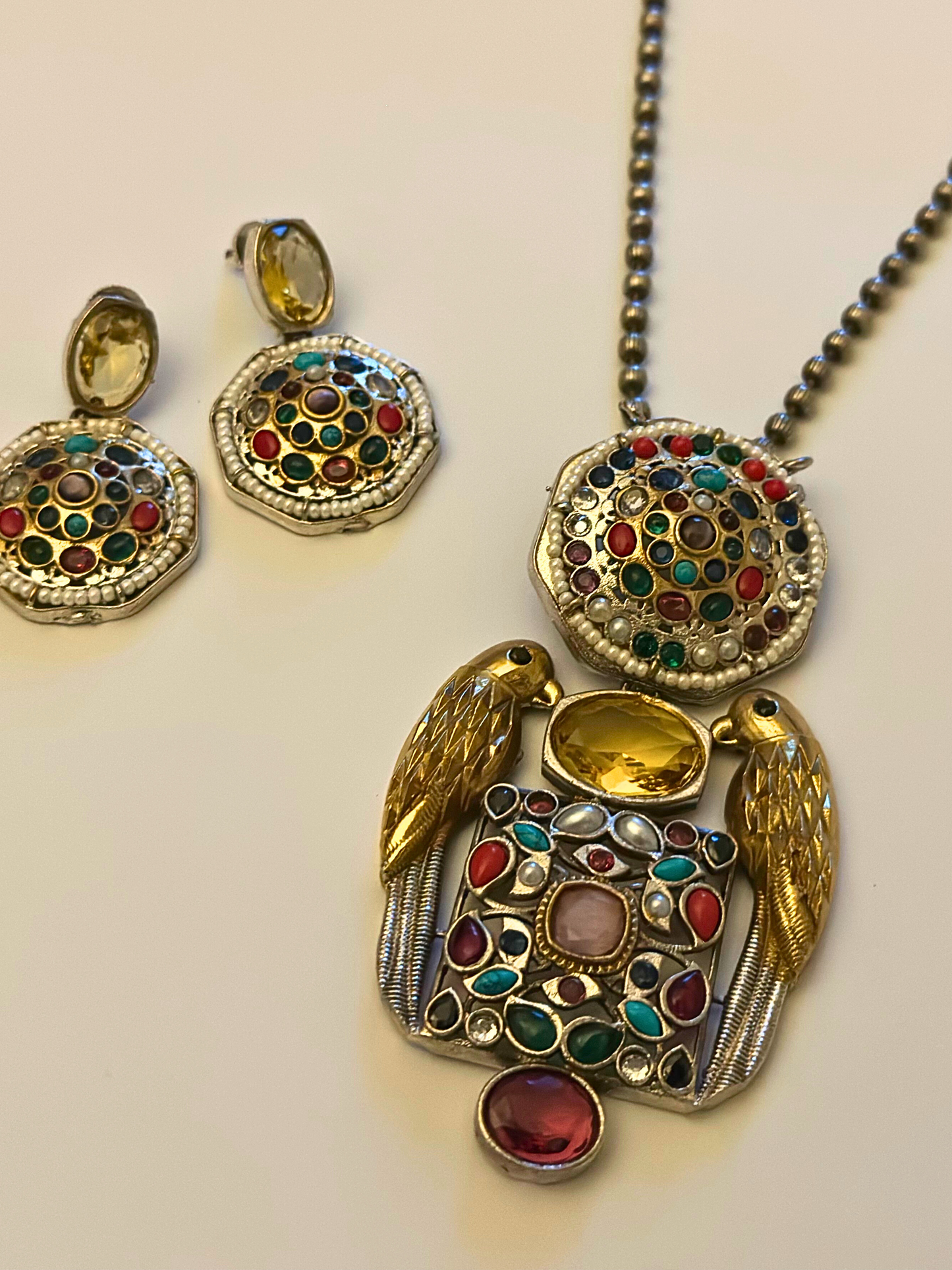 Avian Statement Necklace Set with Earrings