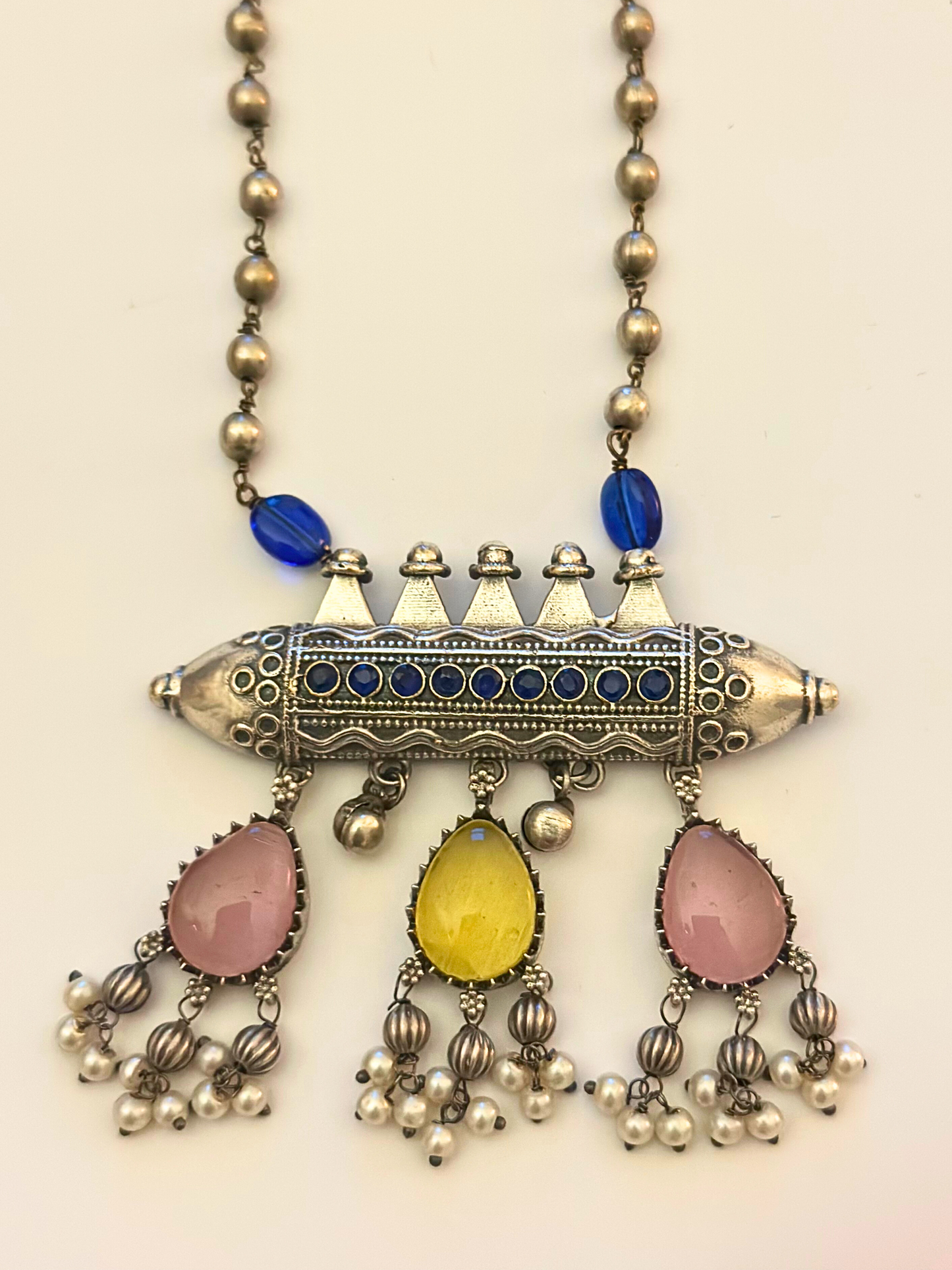 Blue Talisman Statement Necklace Set with Earrings