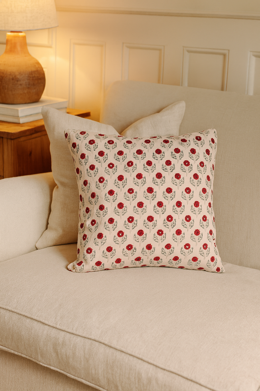 Bagh Floral Hand Block Print Cushion Cover