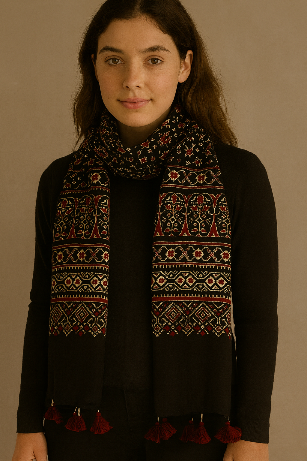 Ajrakh Modal Silk Stole/ Scarf