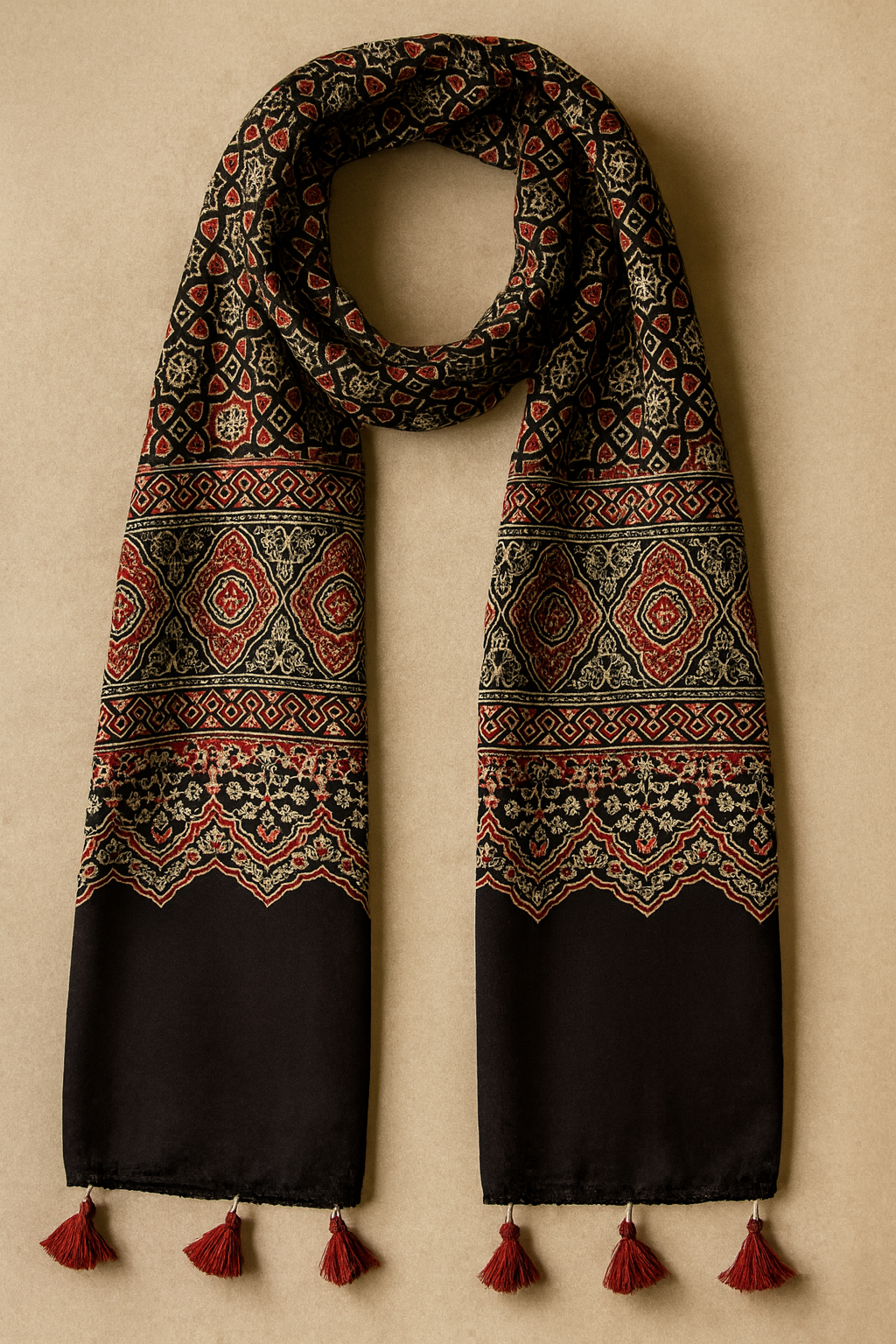 Ajrakh Modal Silk Stole/ Scarf