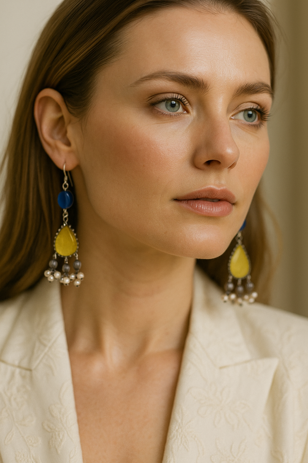 Blue Talisman Statement Necklace Set with Earrings