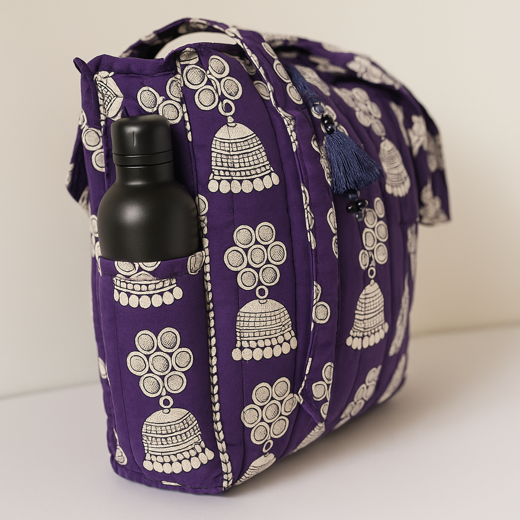 Jhumka Grace Handmade Zipper Shoulder Bag with Bottle Holder Pocket