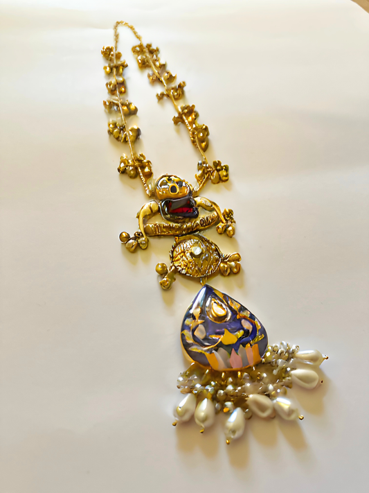 Golden Parakeet Longchain Necklace with Bell Accents