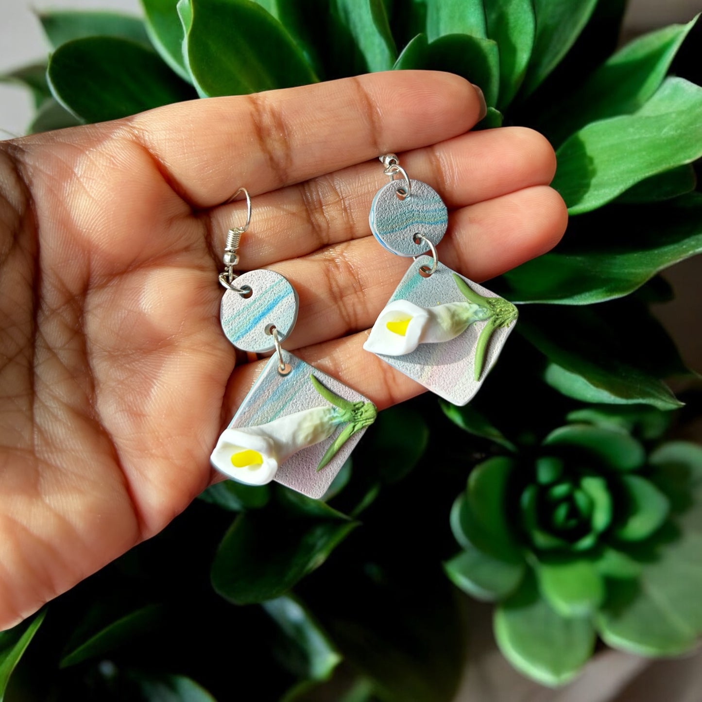 Calla Lily on Marble Sandstone Earrings