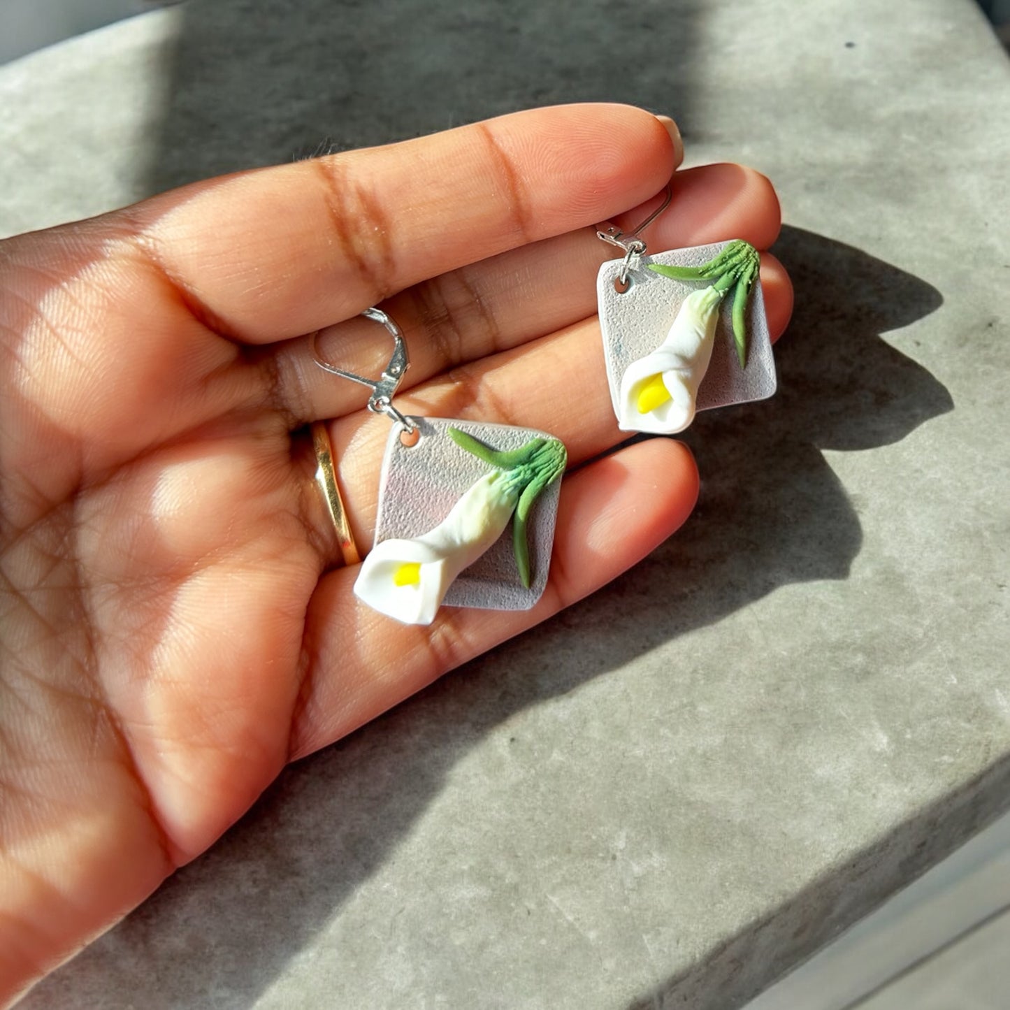 Calla Lily on Marble Sandstone Earrings