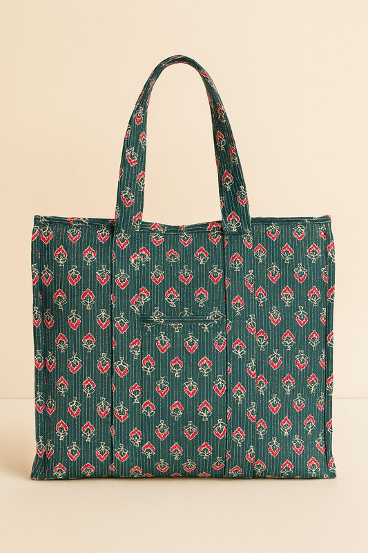 Forest Flame Handmade Zipper Shoulder Bag with Bottle Holder Pocket