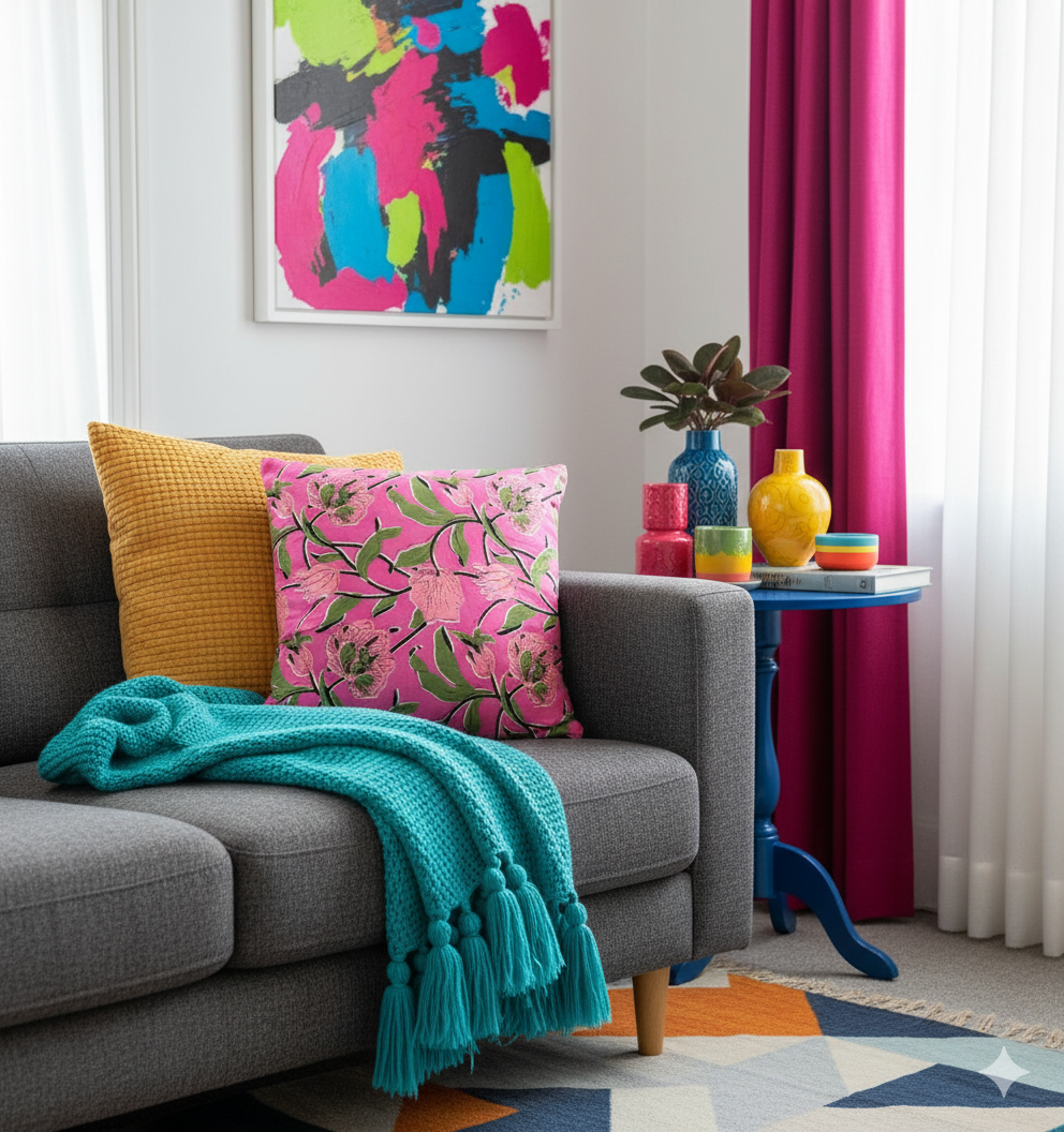 Bagh Floral Hand Block Print Cushion Cover