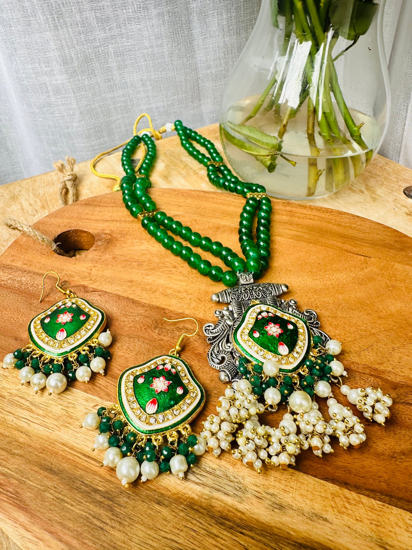 Meenakari Meadow Long Bead Necklace Set