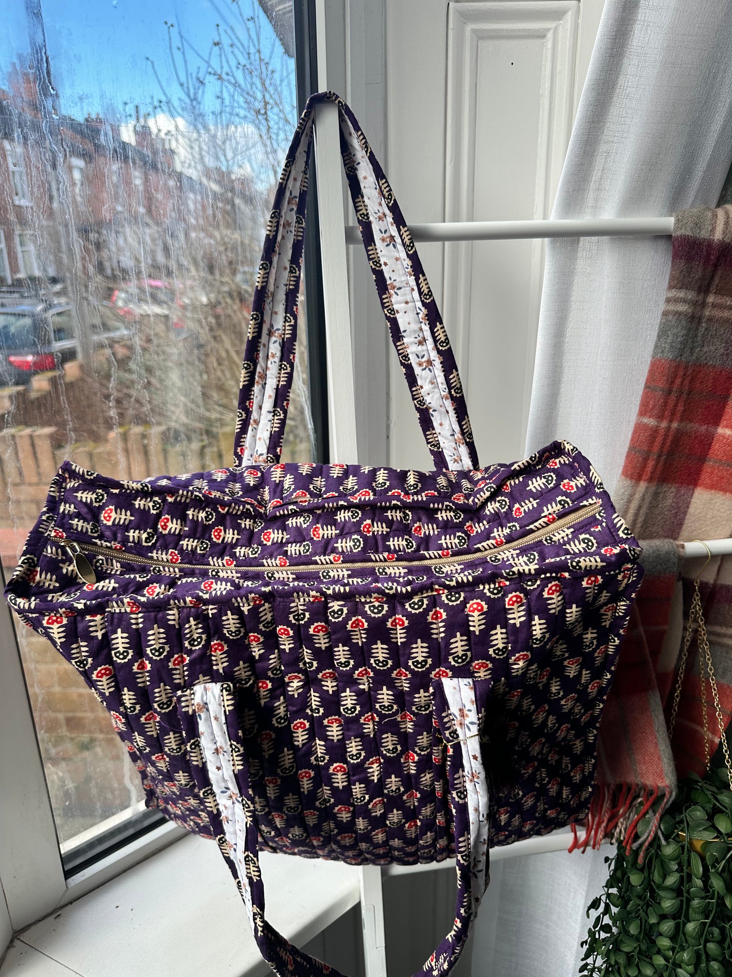 Wildflower Indigo Quilted Handmade Shoulder Bag with Tassels