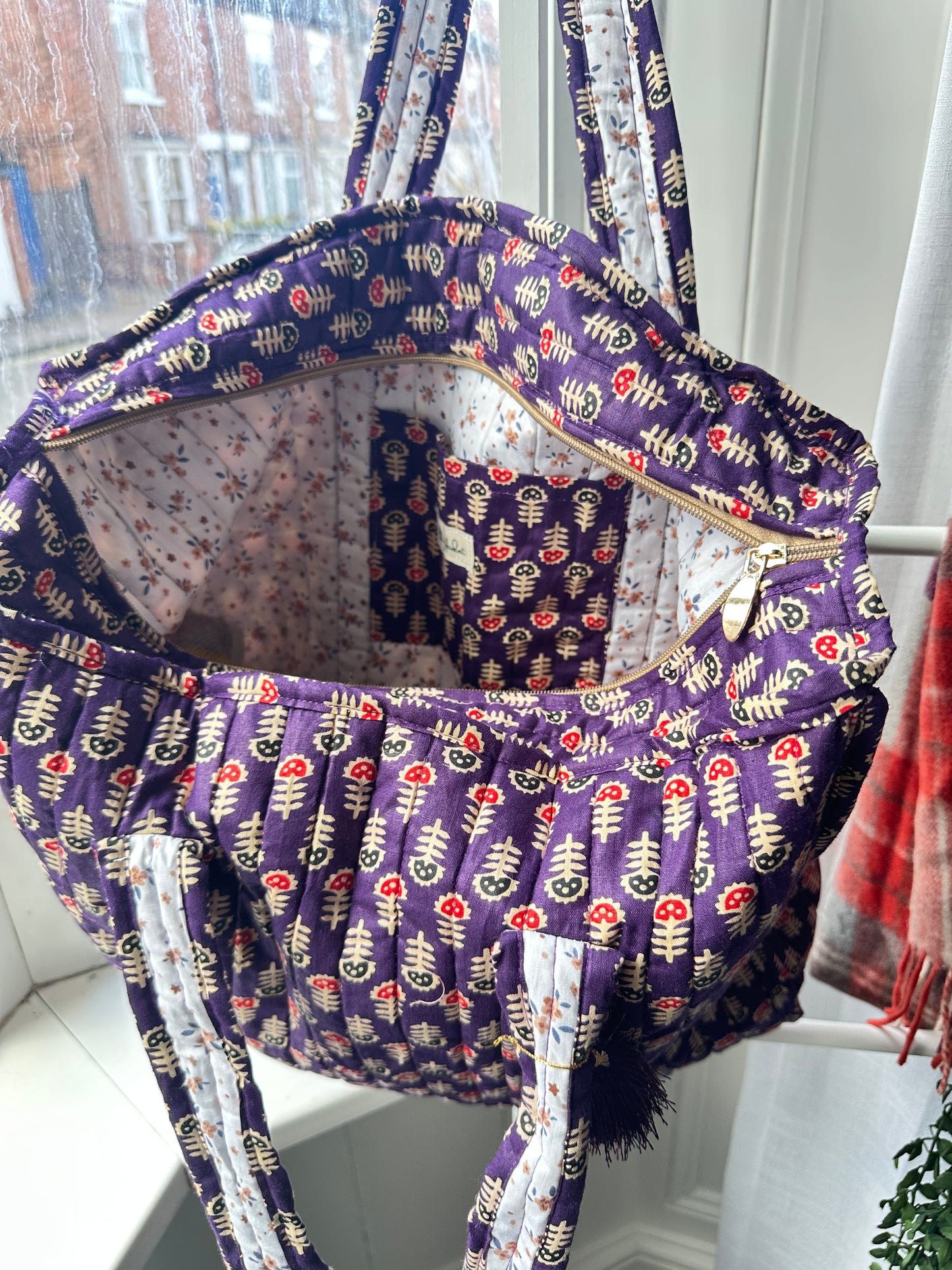 Wildflower Indigo Quilted Handmade Shoulder Bag with Tassels