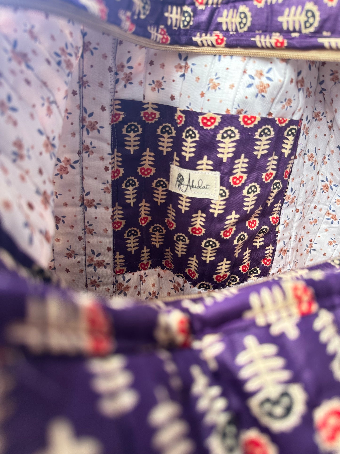 Wildflower Indigo Quilted Handmade Shoulder Bag with Tassels