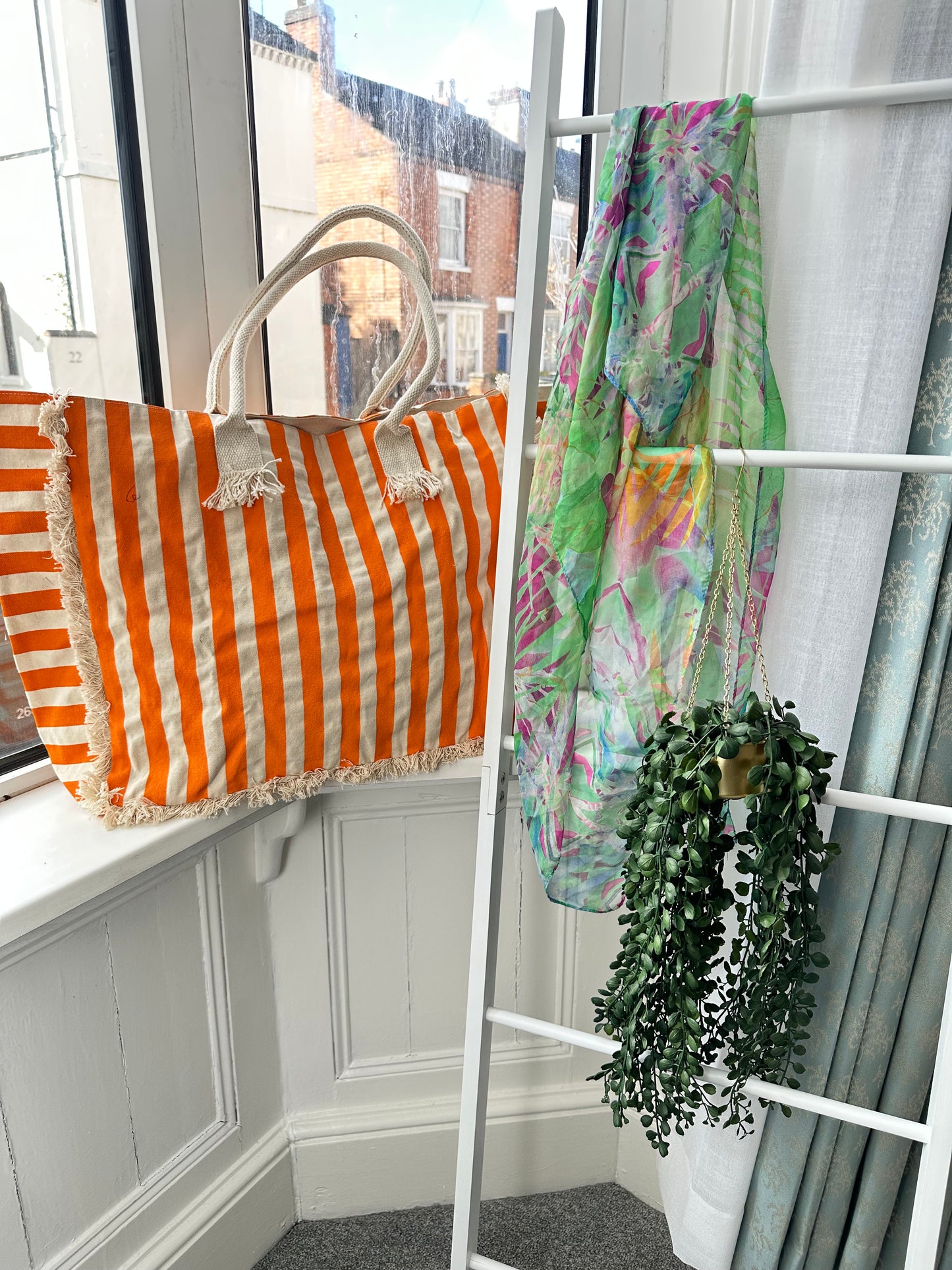 Tangerine Cabana Cotton Oversized Striped Travel Bag with Fringed Edges
