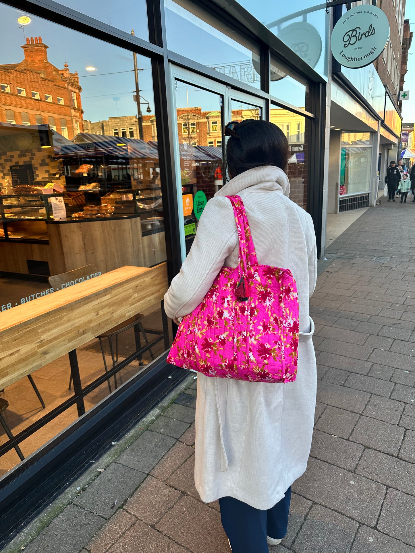Cherry Blossom Floral Quilted  Handmade Shoulder Bag with Zipper