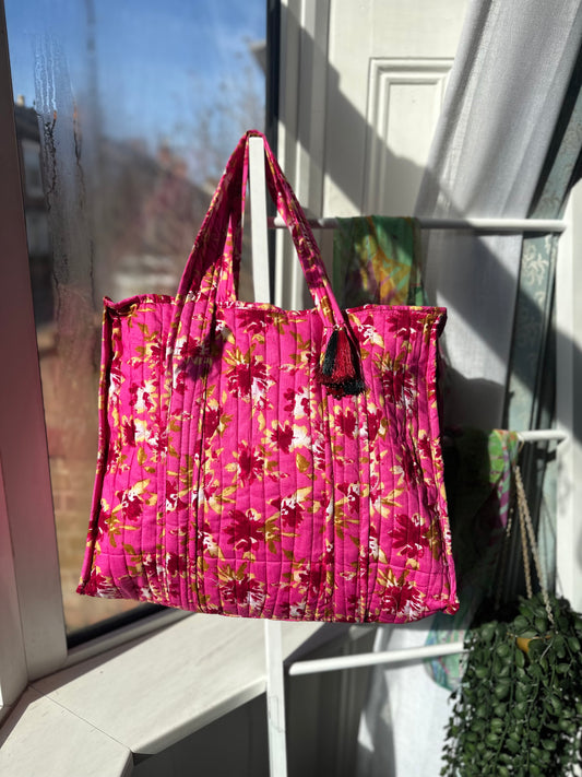 Cherry Blossom Floral Quilted  Handmade Shoulder Bag with Zipper