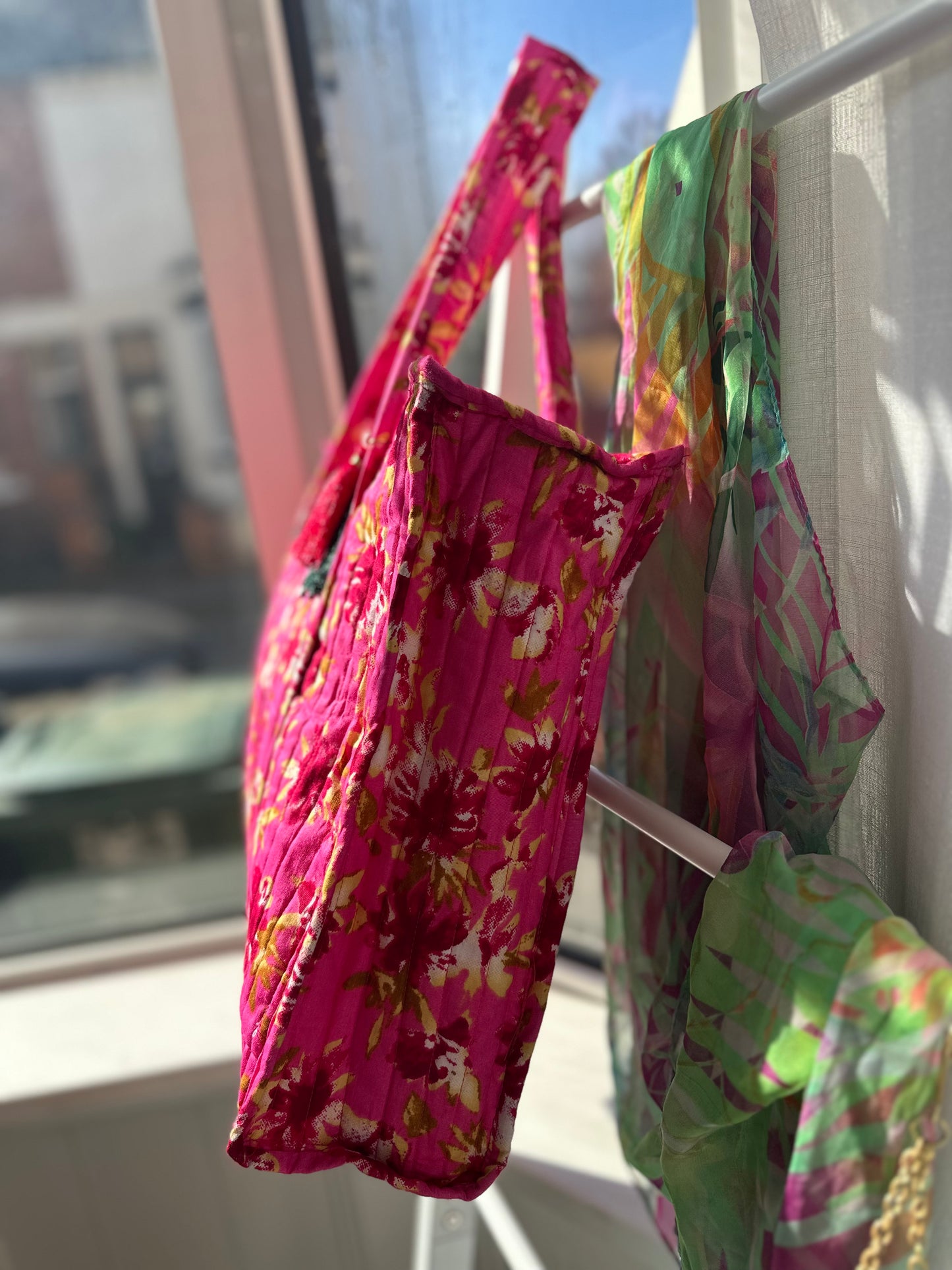 Cherry Blossom Floral Quilted  Handmade Shoulder Bag with Zipper