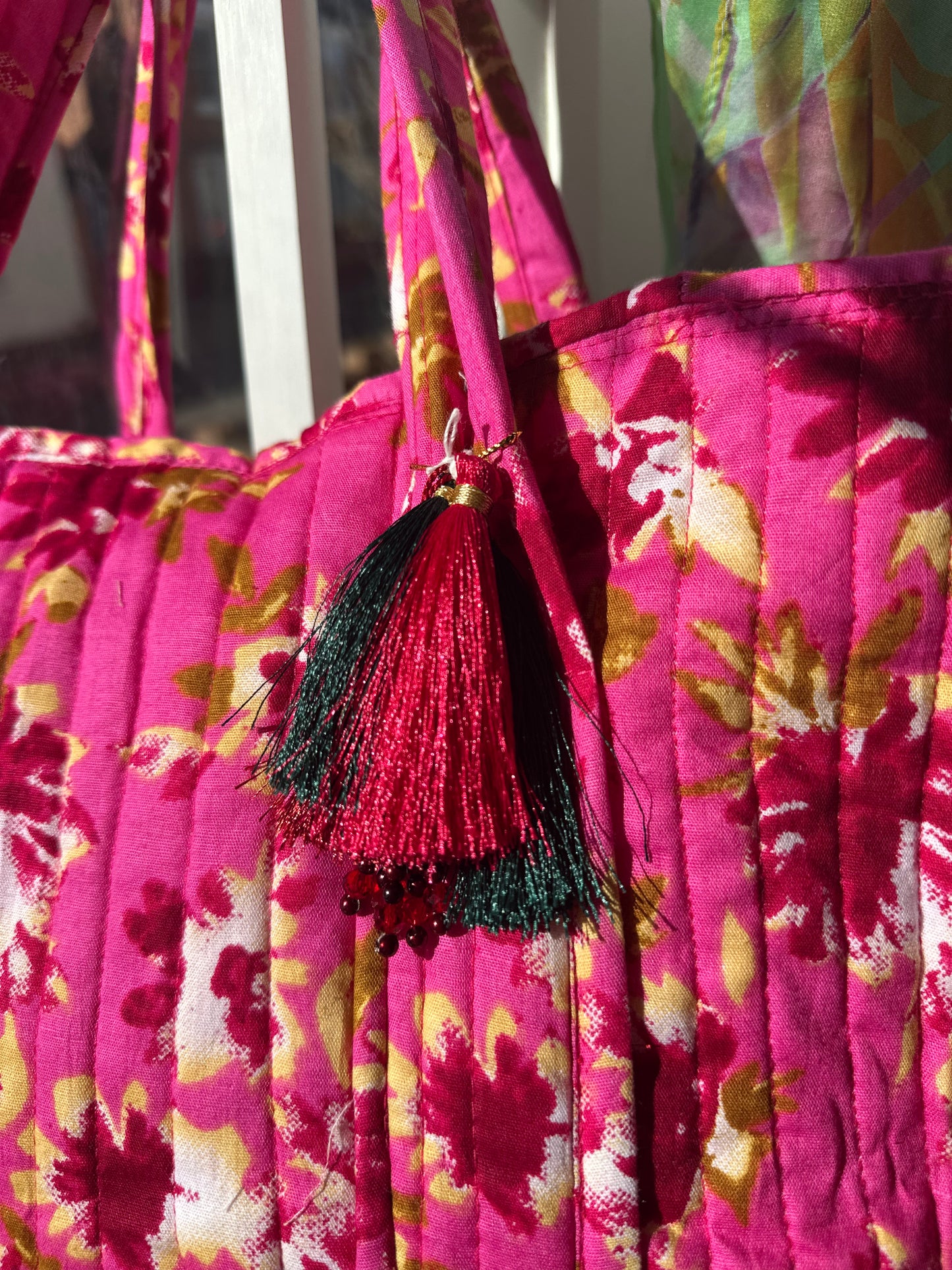 Cherry Blossom Floral Quilted  Handmade Shoulder Bag with Zipper