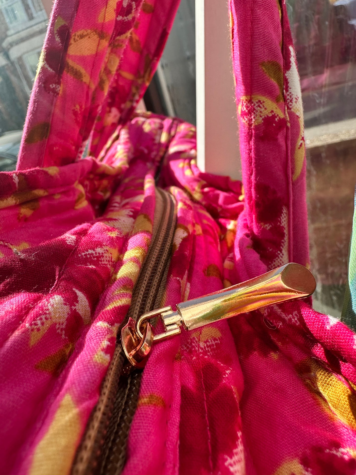 Cherry Blossom Floral Quilted  Handmade Shoulder Bag with Zipper