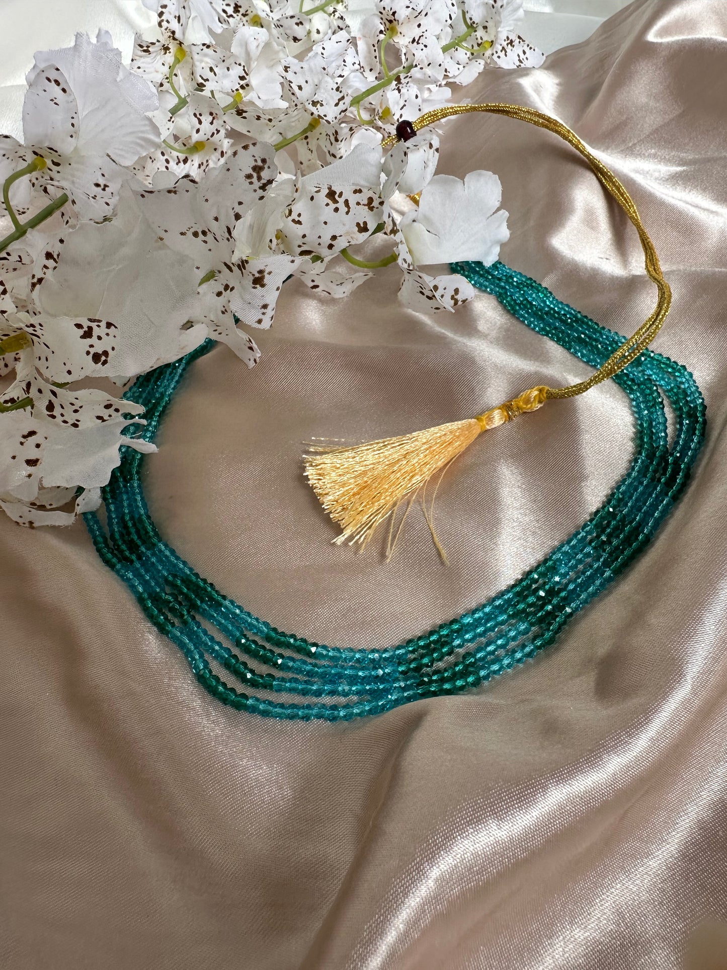 Shades of Green 4 Layer Crystal Beaded Necklace