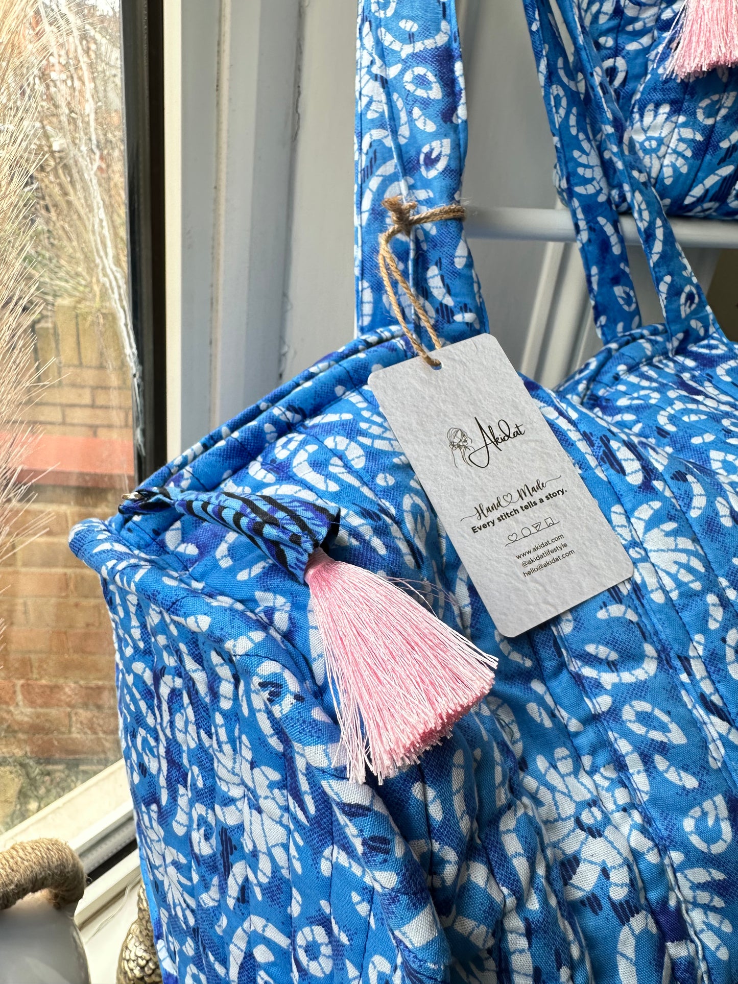 Boho Weekender Vibes Reusable eco-friendly quilted Duffle Bag with a mini pouch