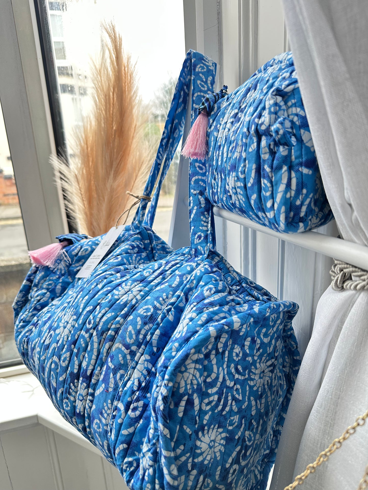 Boho Weekender Vibes Reusable eco-friendly quilted Duffle Bag with a mini pouch