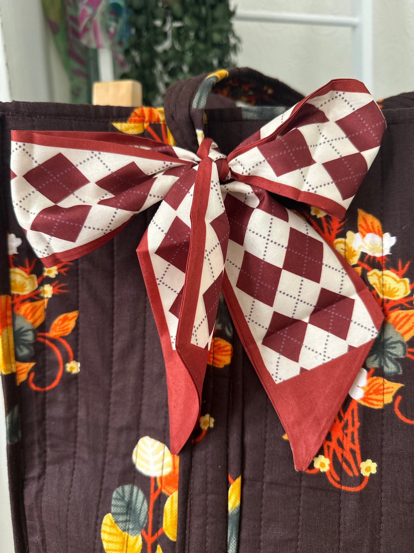 Cocoa Garden Quilted Handmade Zipper Shoulder Bag with Scarf Bow - Women's Sustainable Fashion