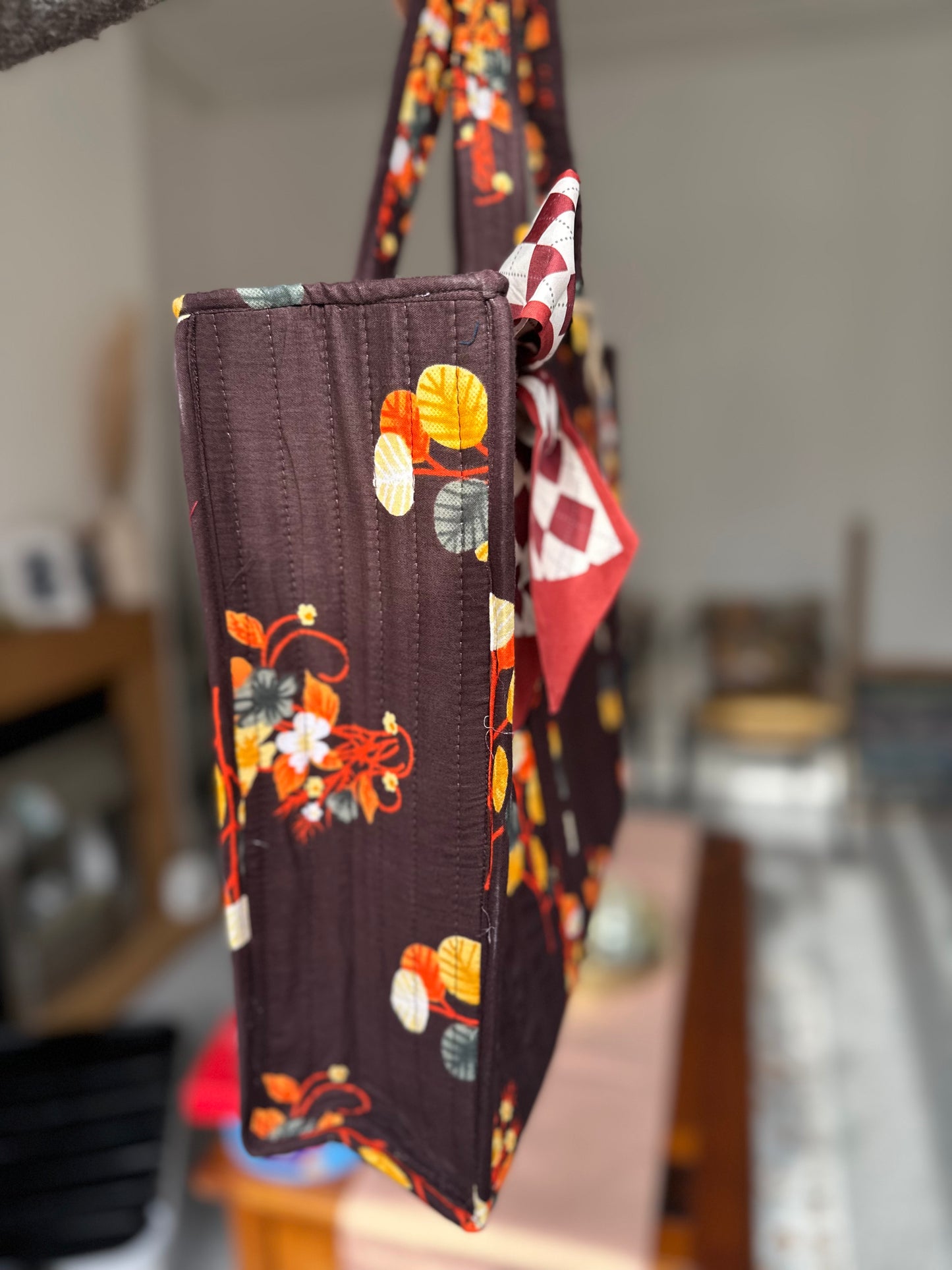 Cocoa Garden Quilted Handmade Zipper Shoulder Bag with Scarf Bow - Women's Sustainable Fashion