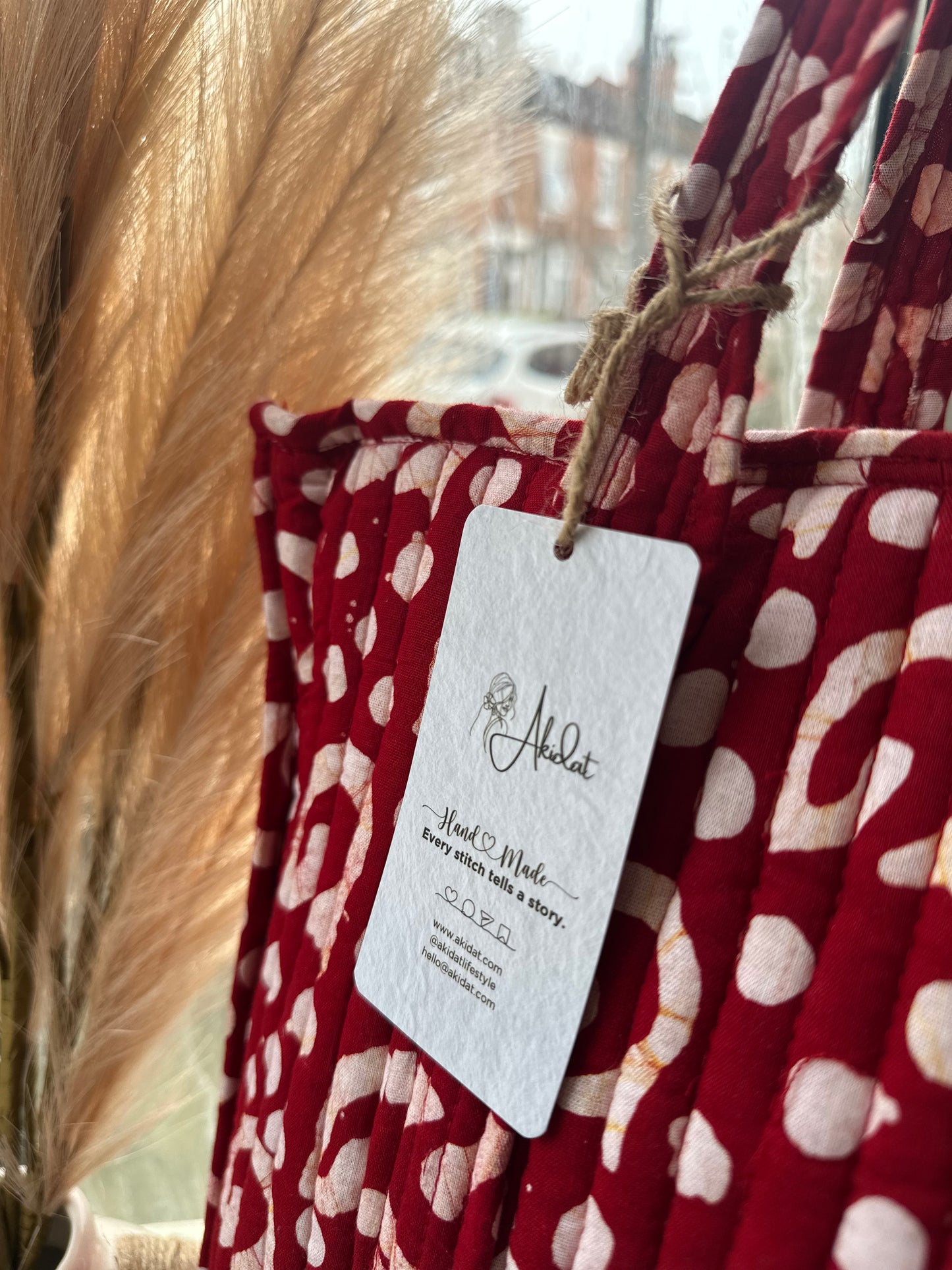 Red Dunes Batik Print Quilted Handmade Zipper Shoulder Bag with Tassels