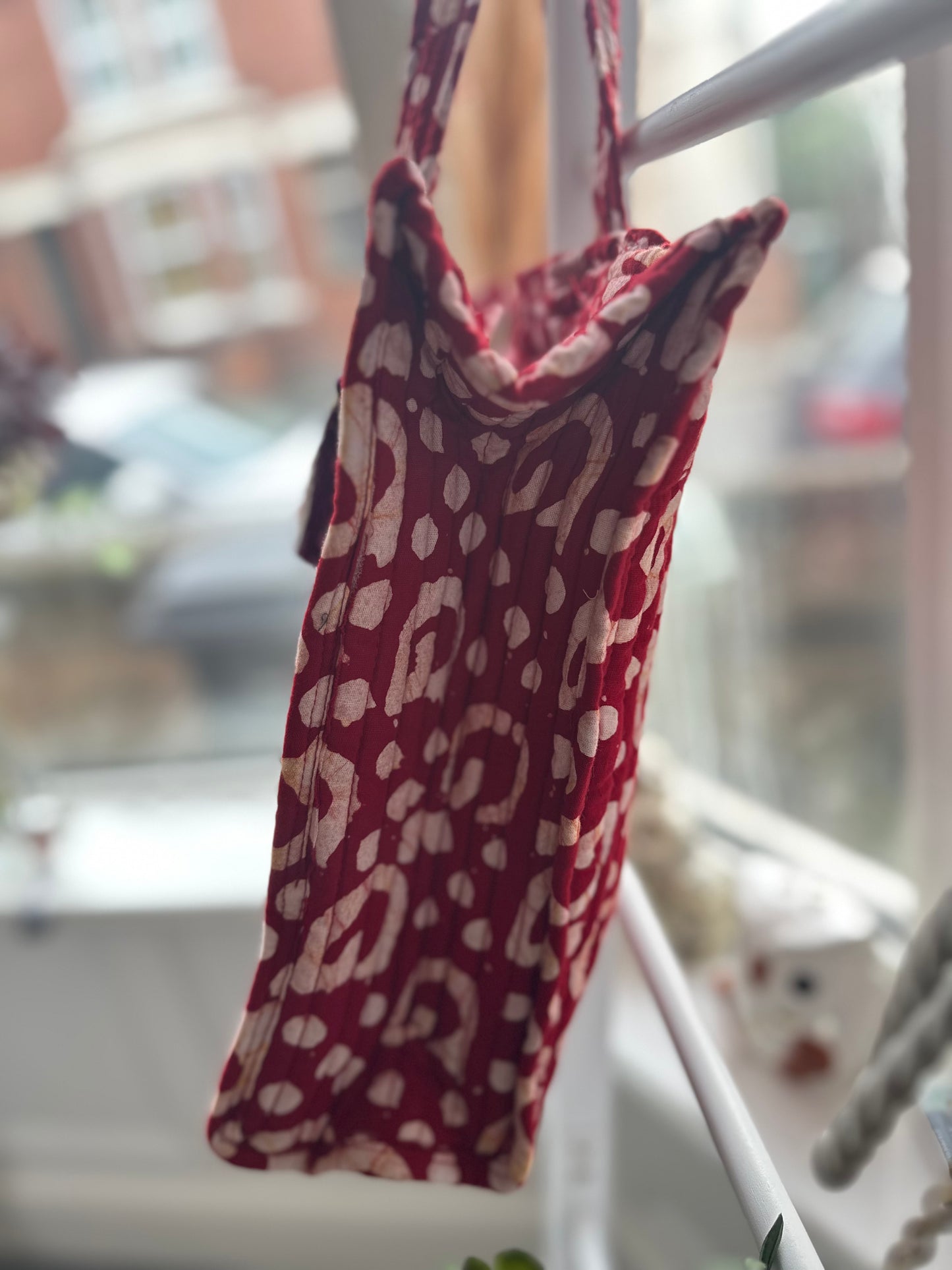 Red Dunes Batik Print Quilted Handmade Zipper Shoulder Bag with Tassels