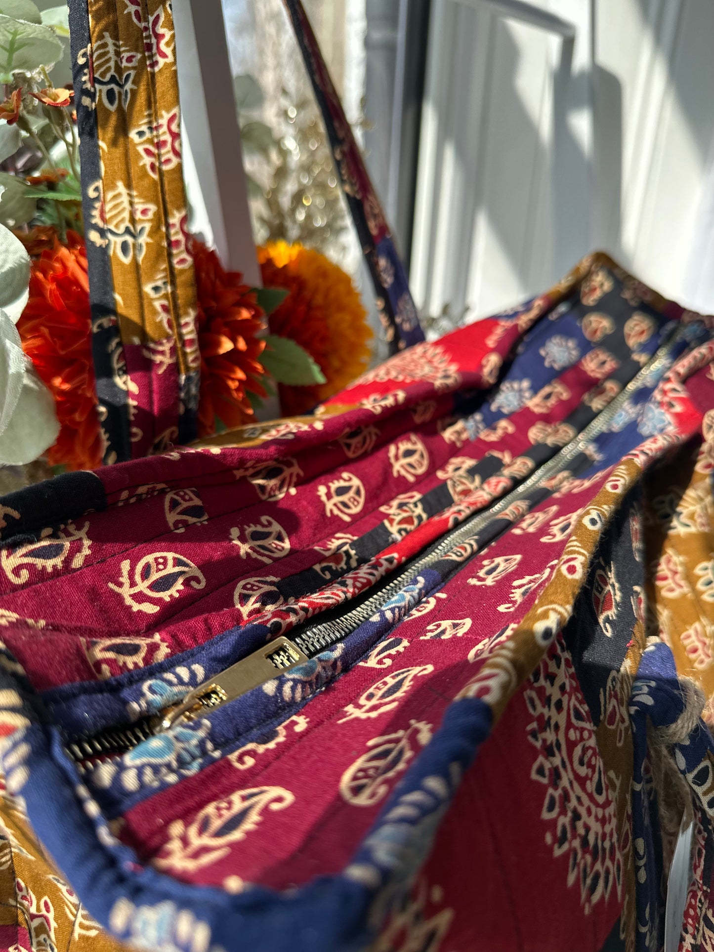 Indie Spirit Patchwork Handmade Zipper Shoulder Bag with Evil Eye Tassels