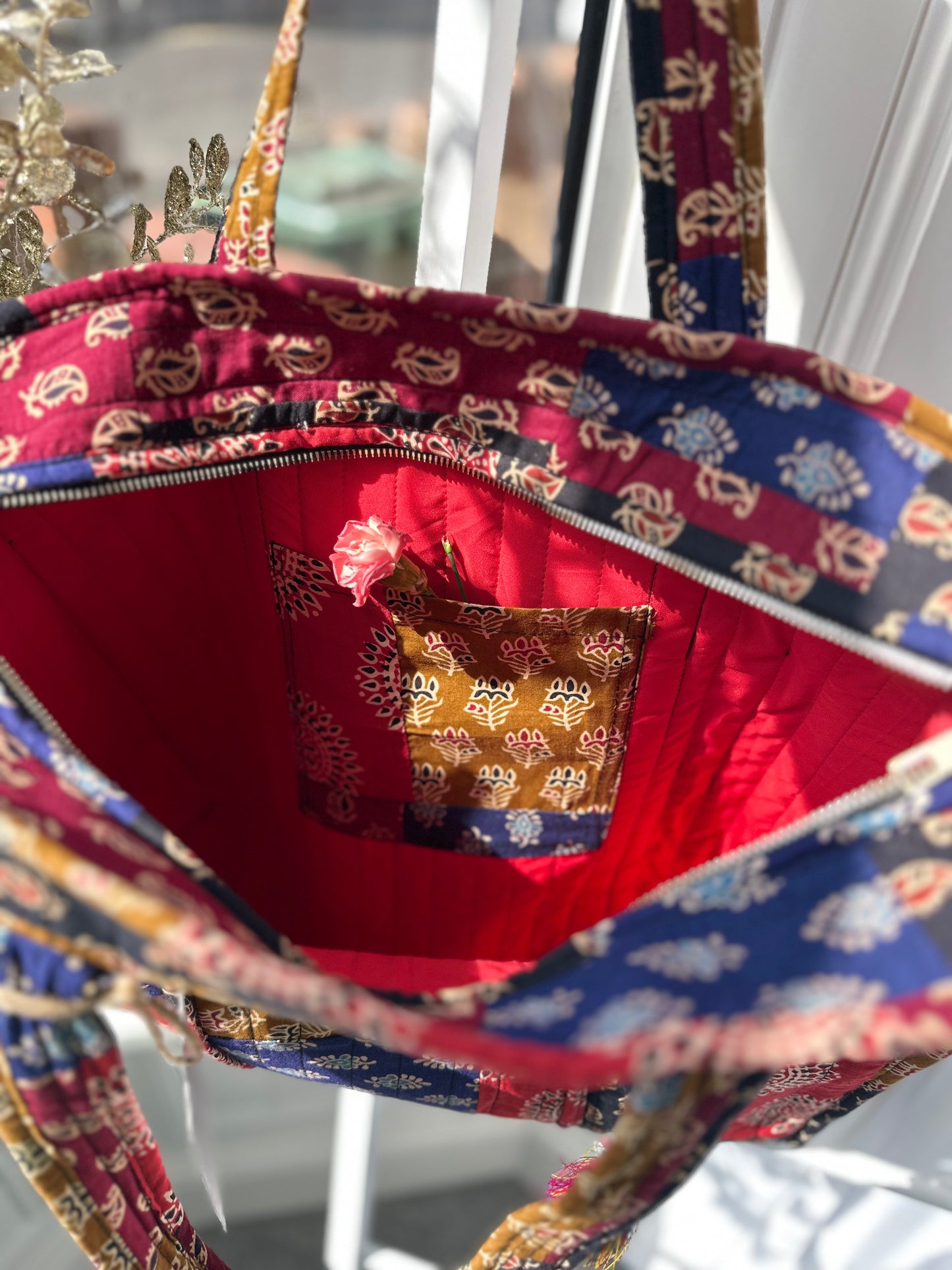 Indie Spirit Patchwork Handmade Zipper Shoulder Bag with Evil Eye Tassels