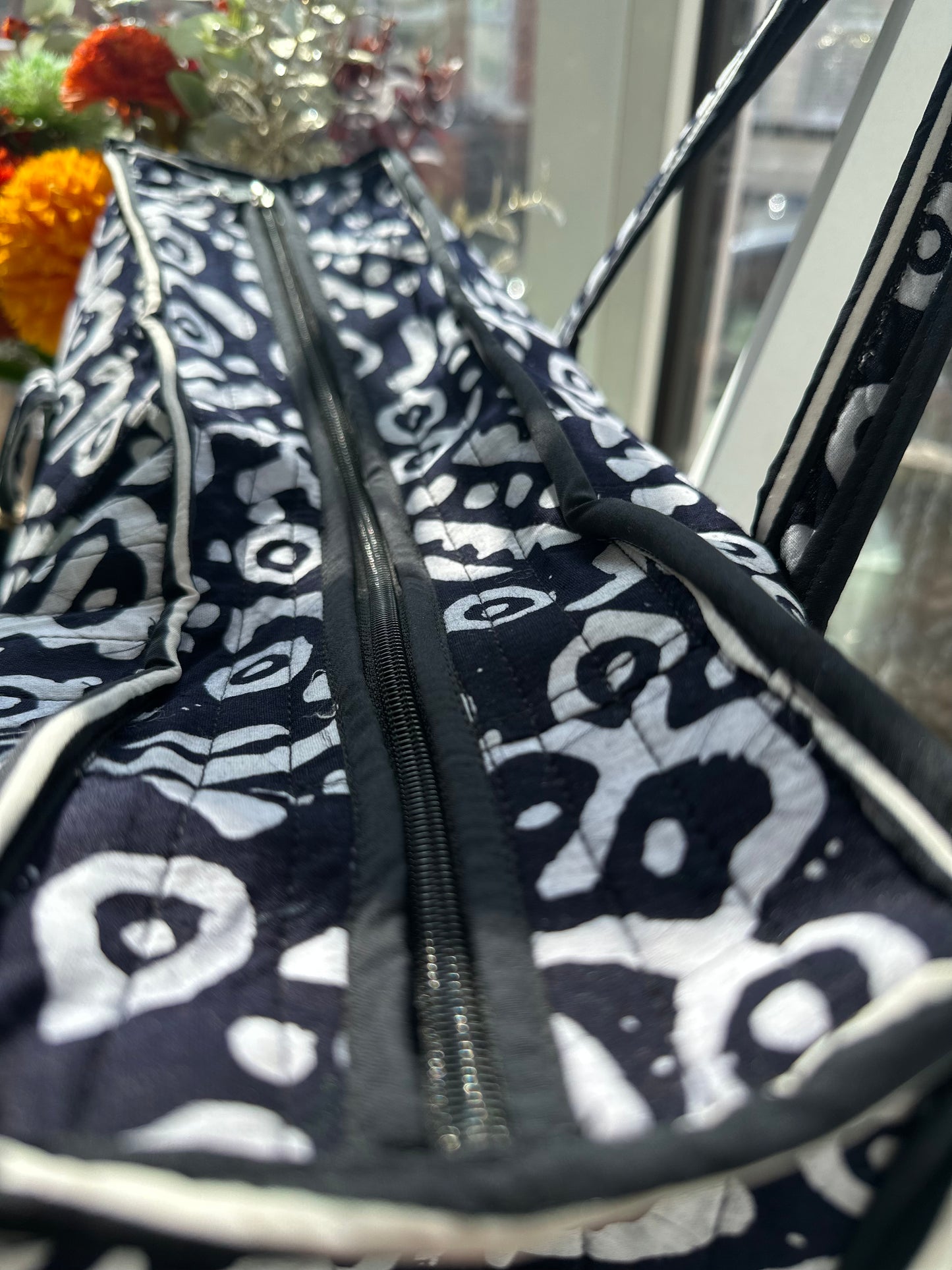 Monochrome Maze Handmade Zipper Shoulder Bag with Tassels