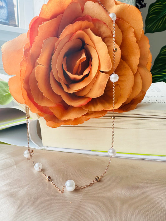 Raindrop Beaded Pearl Rose Gold Chain Necklace