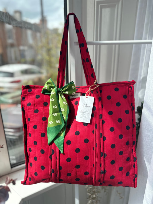 Ladybird Polka Dot Handmade Zipper Shoulder Bag with Scarf