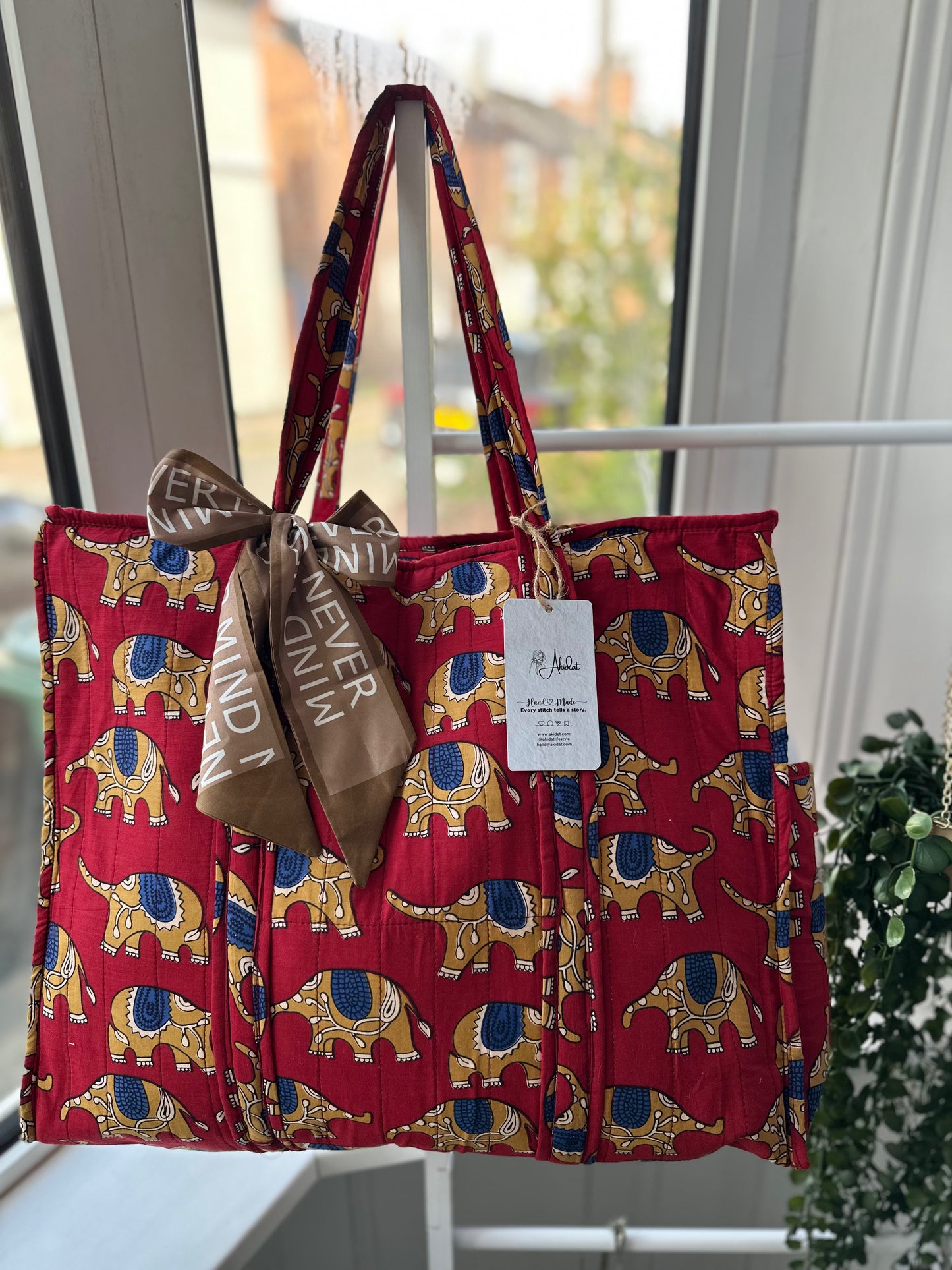 Tribal Tusker Handmade Zipper Tote Bag with Scarf and Bottle Holder Sleeve