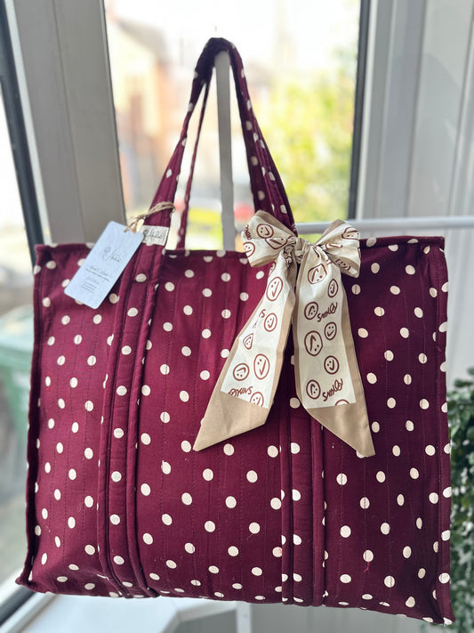 Cherry on the Top Polka Dot Handmade Zipper Shoulder Bag with Scarf