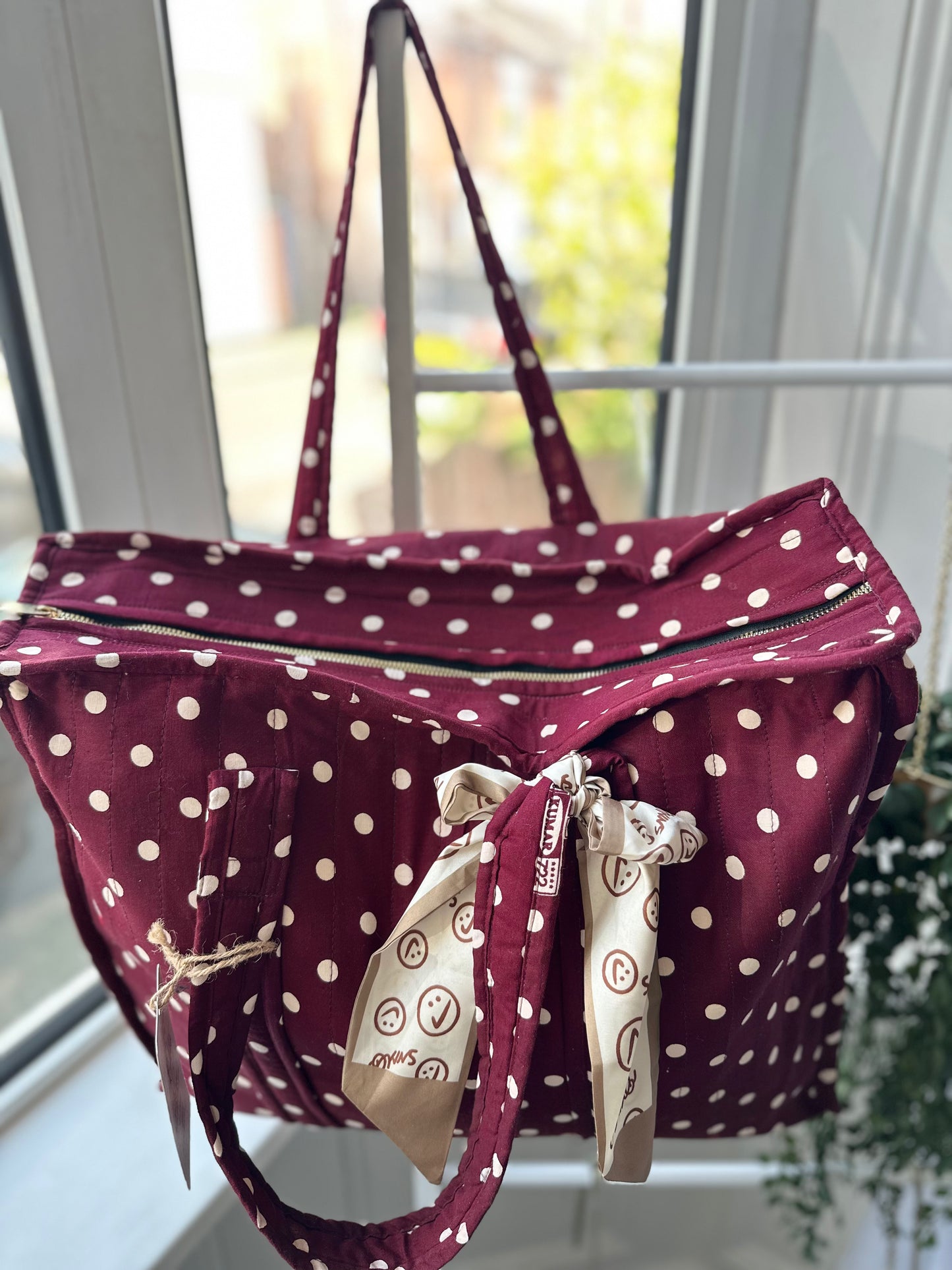 Cherry on the Top Polka Dot Handmade Zipper Shoulder Bag with Scarf