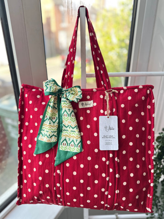 Holly Jolly Polka Dot Handmade Zipper Shoulder Bag with Scarf