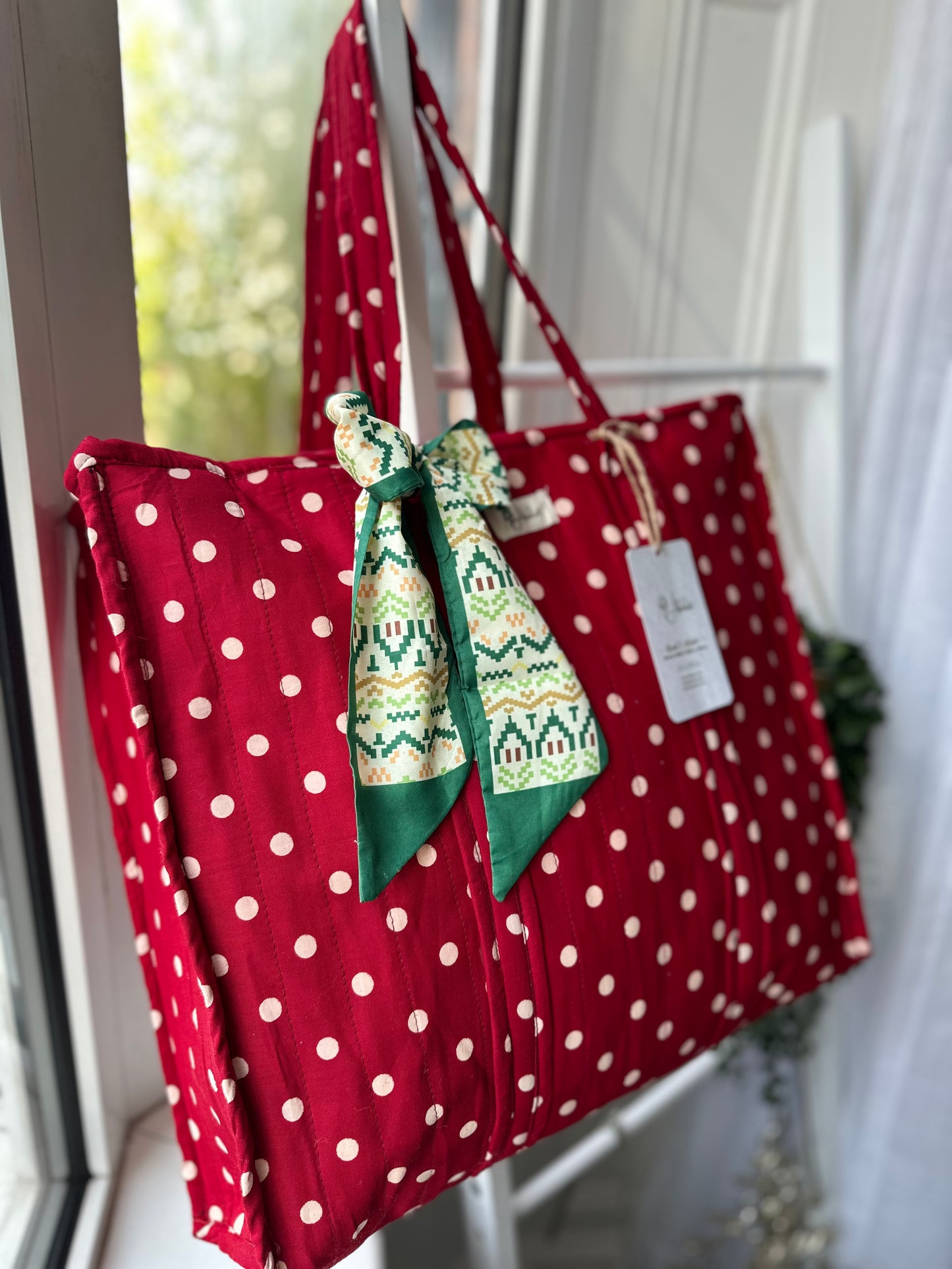Holly Jolly Polka Dot Handmade Zipper Shoulder Bag with Scarf
