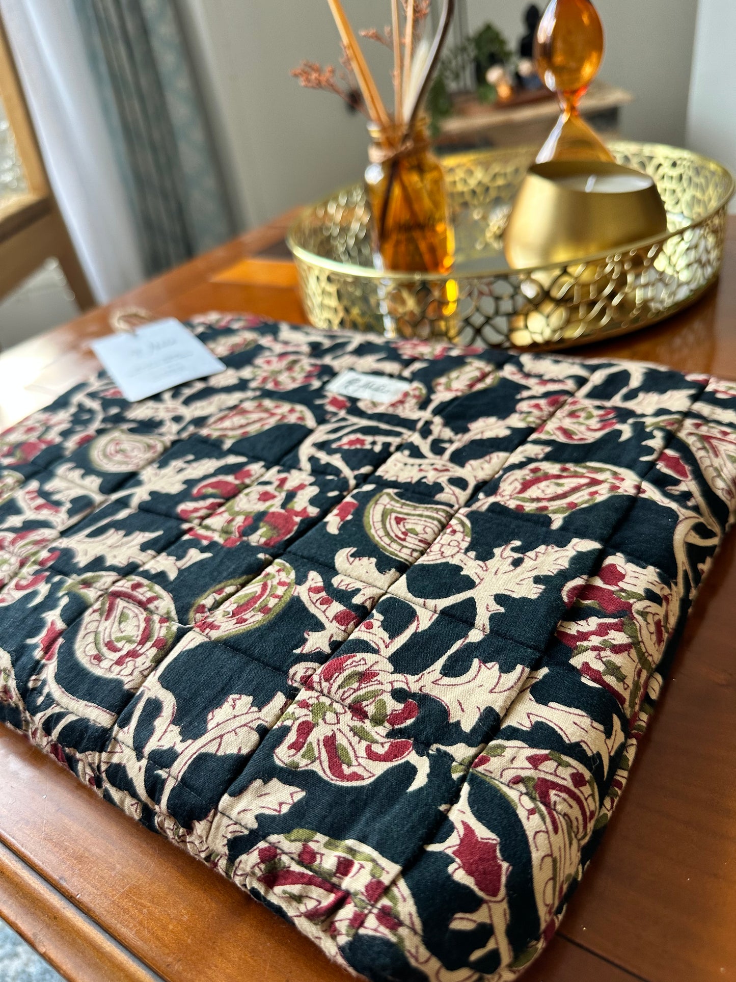 Ebony Kalamkari Printed Handmade Zipper Laptop Sleeve