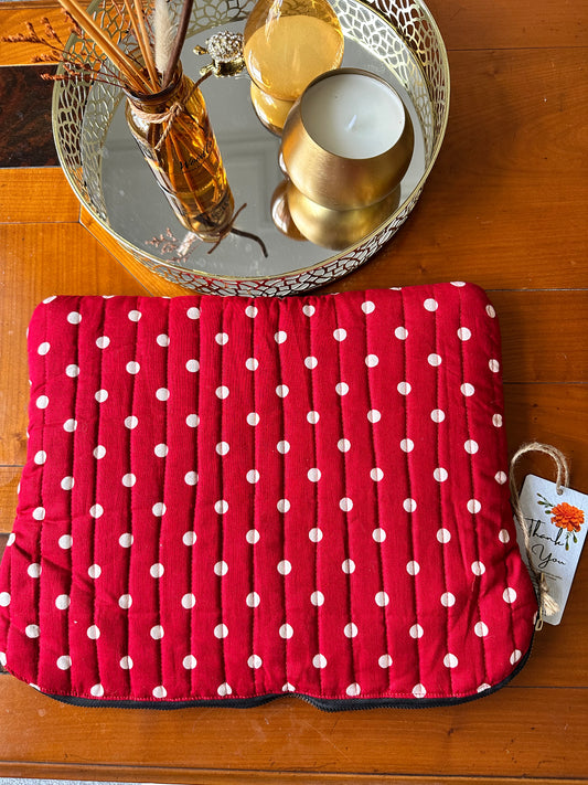Handmade vegan laptop sleeve with polka dot print