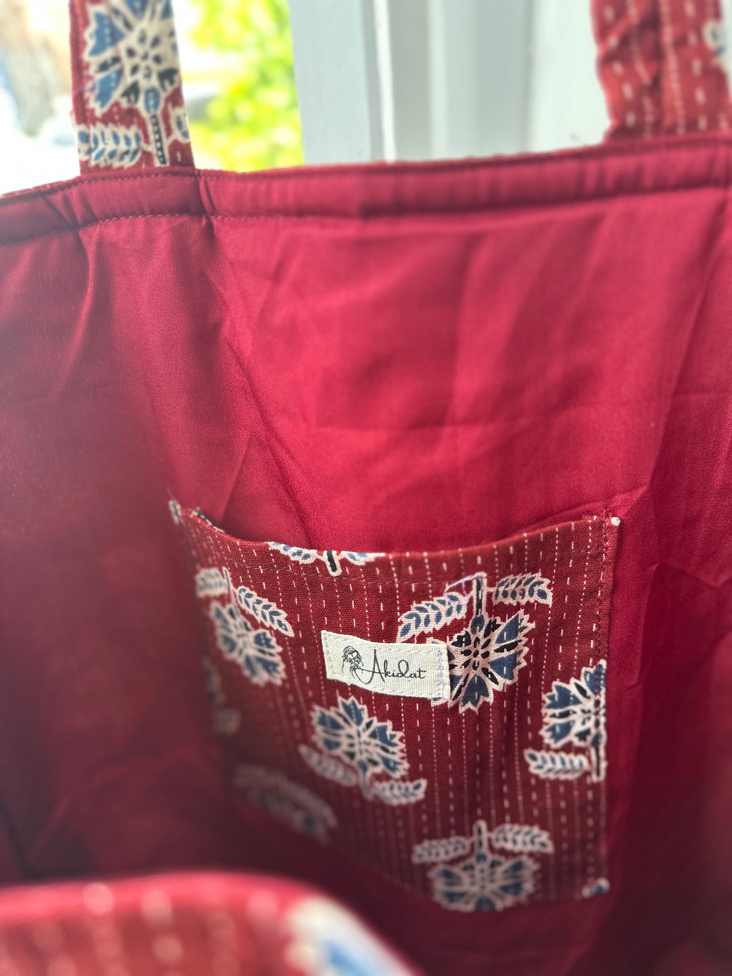 Threaded Rouge Handmade Tote Bag with Evil Eye tassel and a mini Pouch