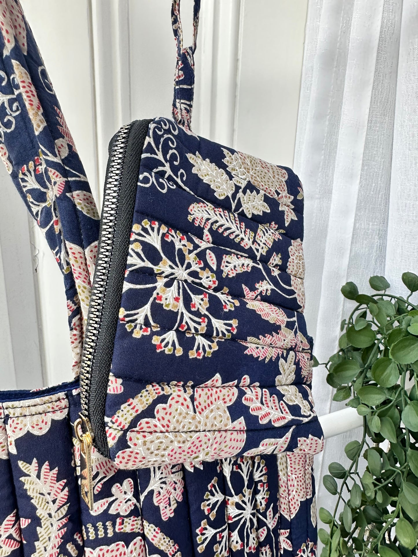 Midnight Meadow Handmade Tote Bag with Evil Eye tassel and a mini Pouch