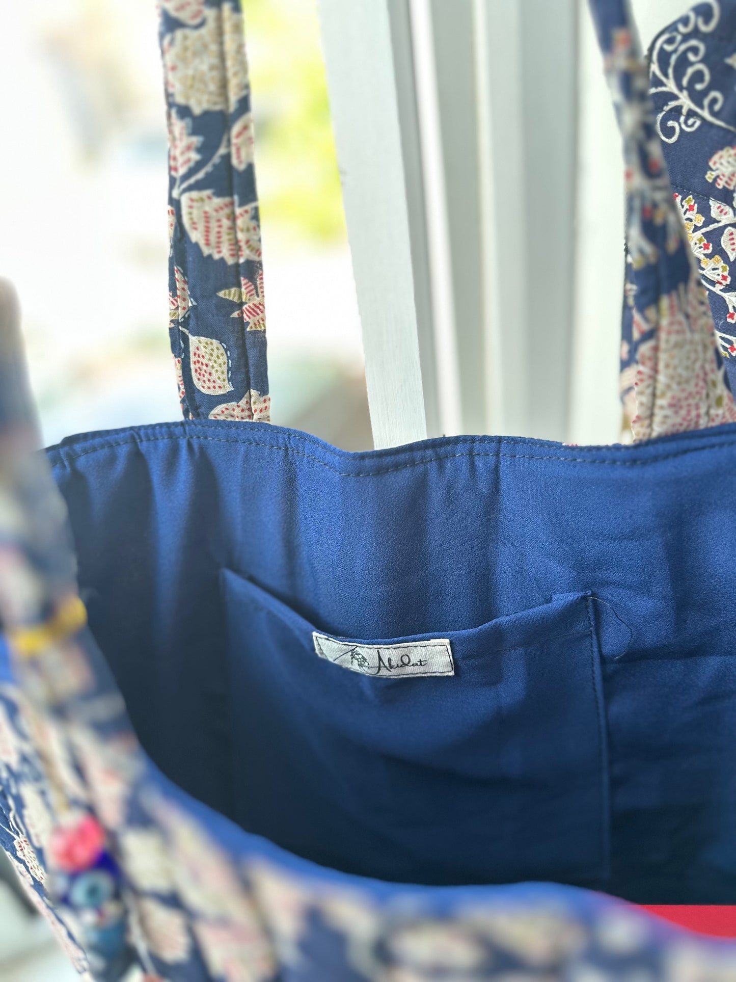 Midnight Meadow Handmade Tote Bag with Evil Eye tassel and a mini Pouch