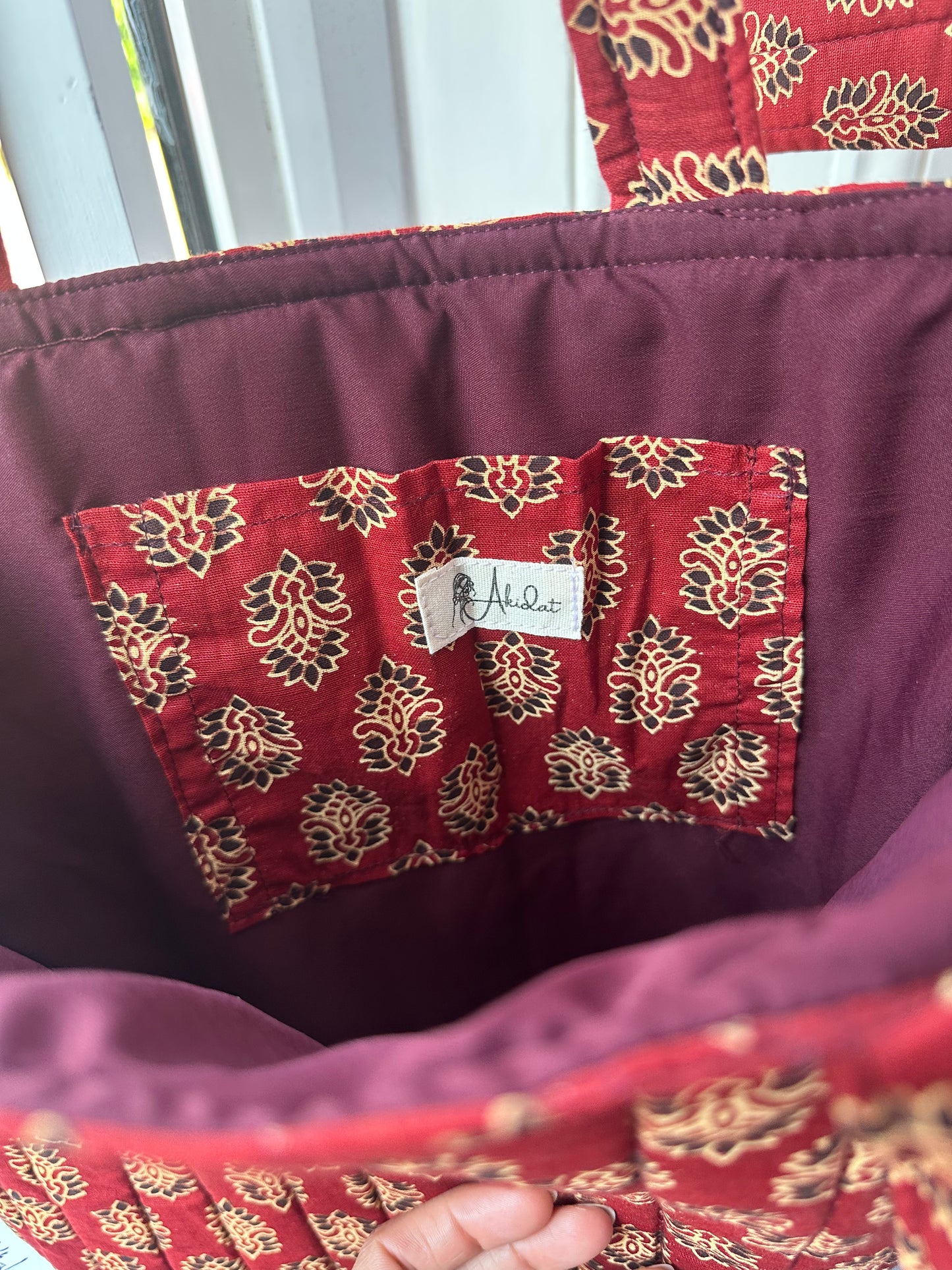 Rooh Ajrakh Blockprint Handmade Tote Bag with tassel and a mini Pouch